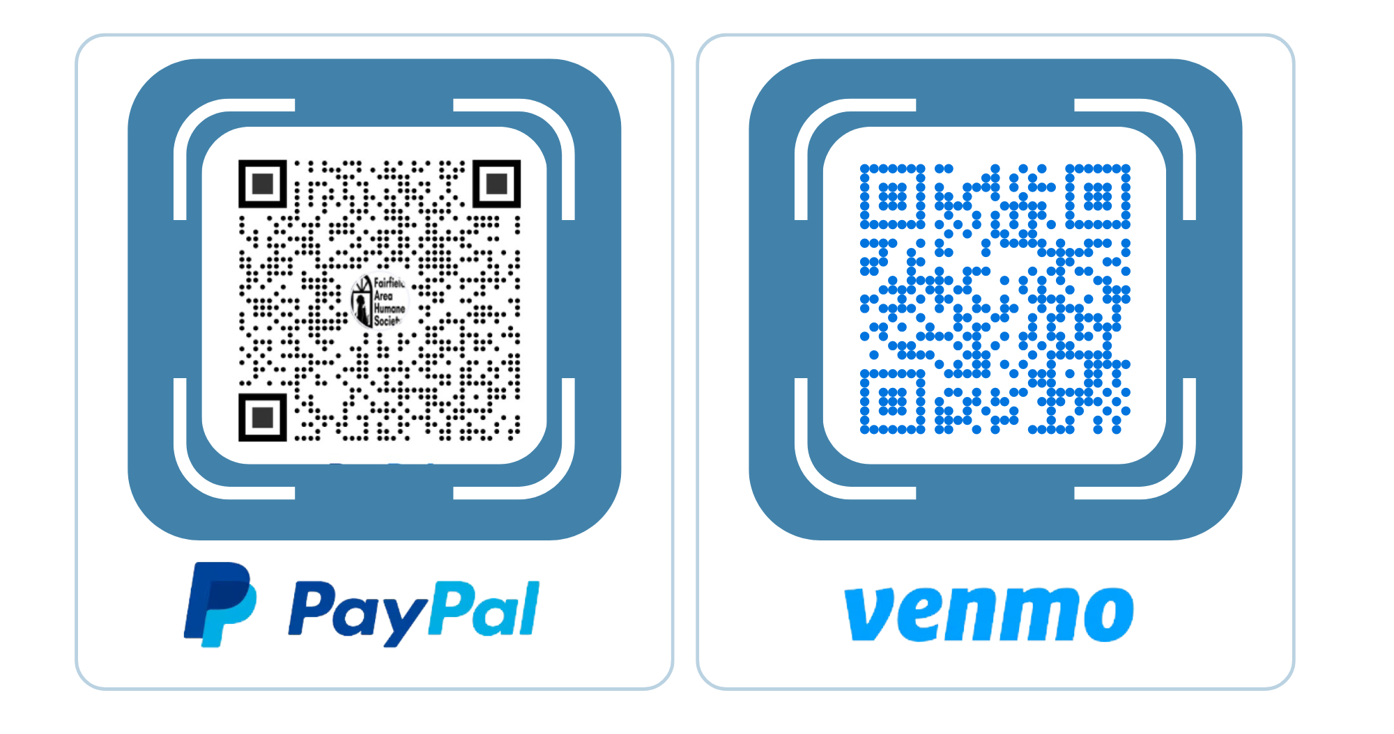 QR codes for donating by PayPal or Venmo